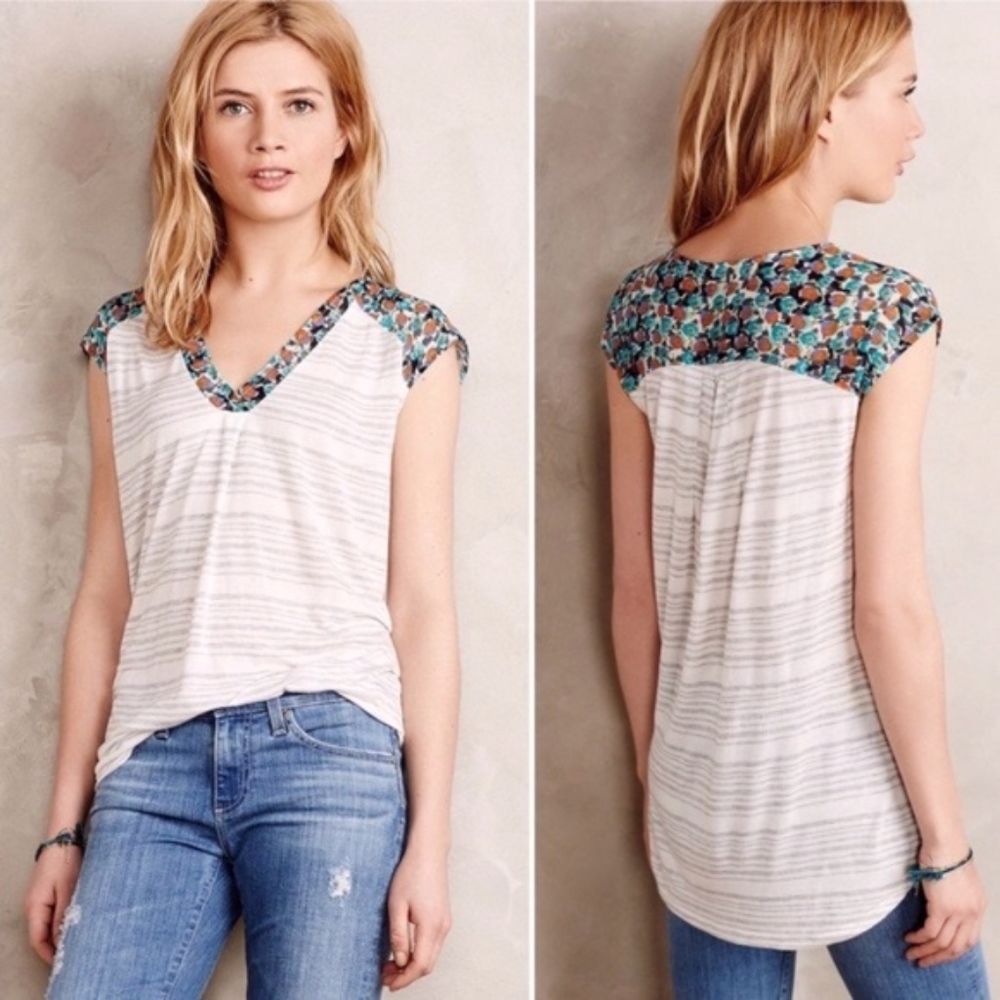 Anthropologie Little Yellow Button Daystripe Tee